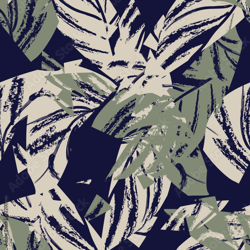 Brushstroke Tropical Leaf Seamless Pattern Design