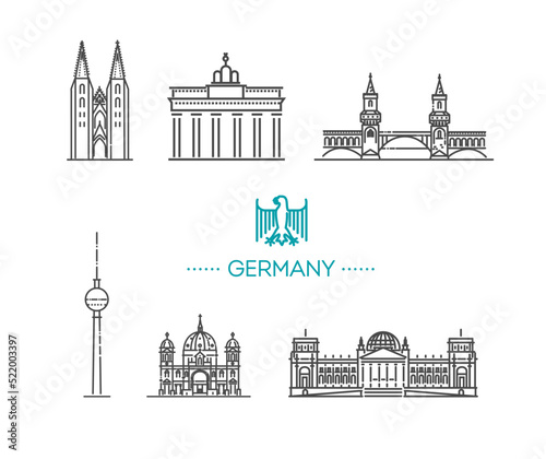 Germany, Berlin, outline city vector illustration, symbol travel sights landmarks