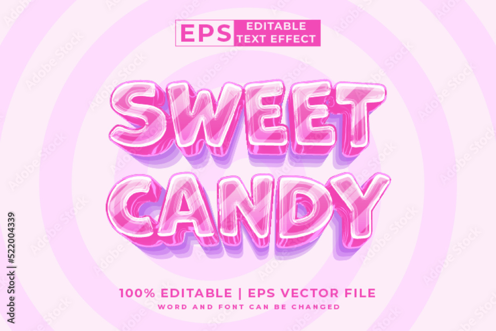 Editable text effect Sweet Candy 3d cartoon template style premium vector