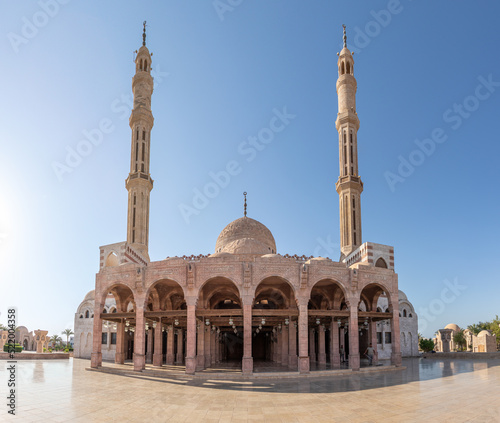 Mustafa Mosque Sharm El Sheikh in Egypt at sunrise. Panorama picture.