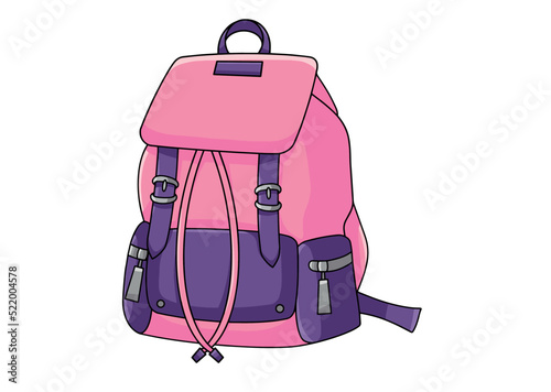 Pink backpack in vector isolated on white