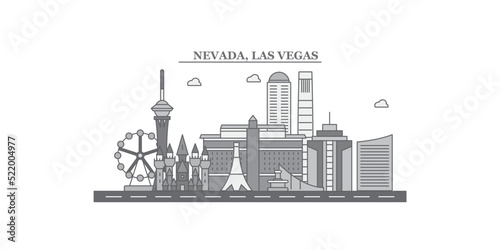 United States, Las Vegas city skyline isolated vector illustration, icons
