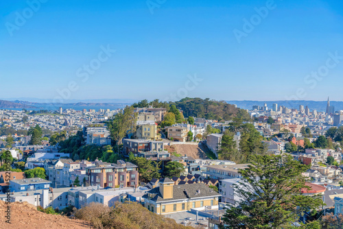 View of a hillside residences from a mountain near the downtown San Francisco, CA