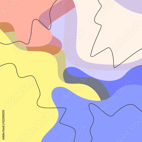 Abstract hand drawn doodle shapes pastel colors.