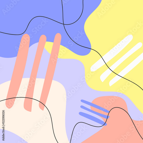 Abstract hand drawn doodle shapes pastel colors.
