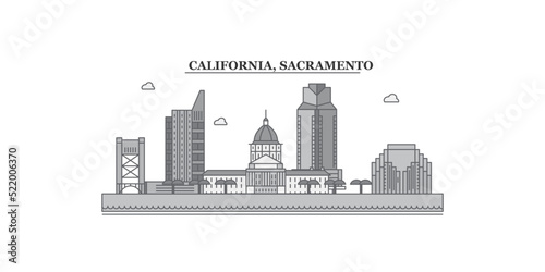 United States, Sacramento city skyline isolated vector illustration, icons