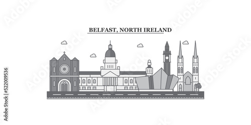 United Kingdom, Belfast city skyline isolated vector illustration, icons