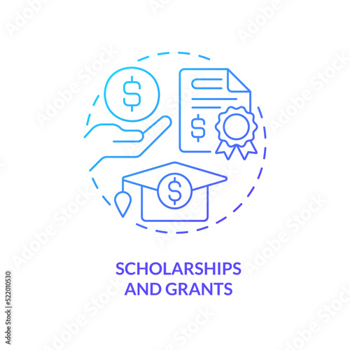 Scholarships and grants blue gradient concept icon. Bonus for achievements. Financial aid for education abstract idea thin line illustration. Isolated outline drawing. Myriad Pro-Bold font used
