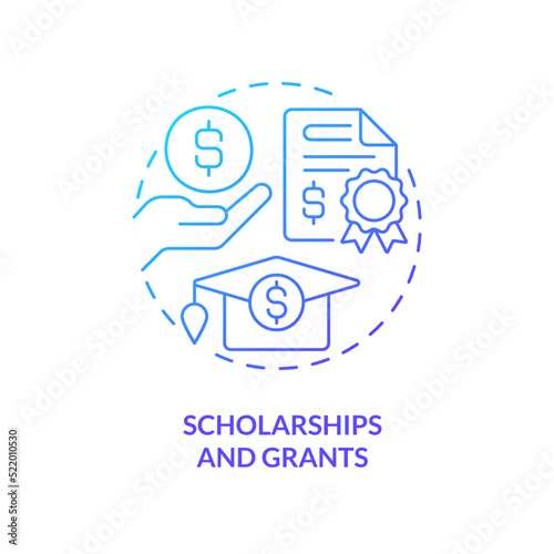 Scholarships and grants blue gradient concept icon. Bonus for achievements. Financial aid for education abstract idea thin line illustration. Isolated outline drawing. Myriad Pro-Bold font used