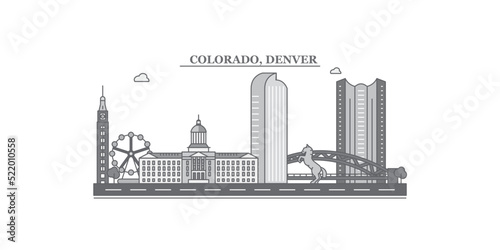 United States, Denver city skyline isolated vector illustration, icons