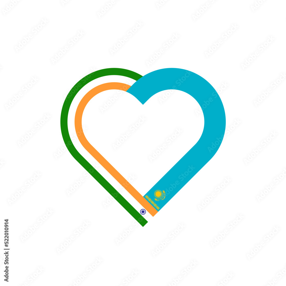 unity concept. heart ribbon icon of india and kazakhstan flags. vector illustration isolated on white background unity concept. heart ribbon icon of india and kazakhstan flags. vector illustration isolated on white background