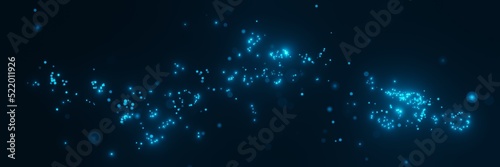 abstract Blue glowing particles blurred on dark panorama background 3D rendering