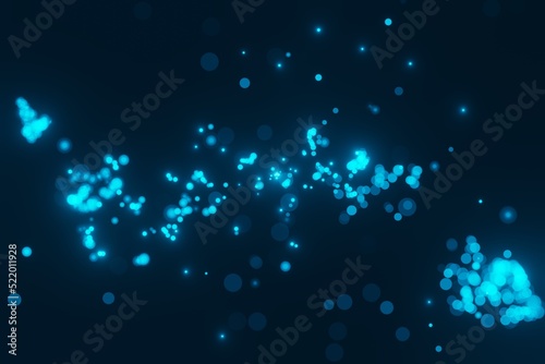 abstract Blue glowing particles blurred on dark background 3D rendering