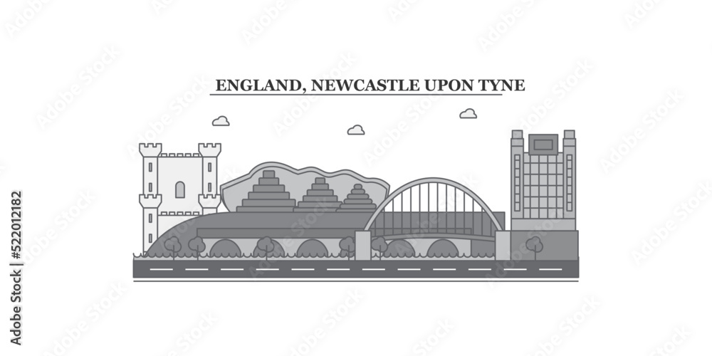 United Kingdom, Newcastle Upon Tyne city skyline isolated vector illustration, icons
