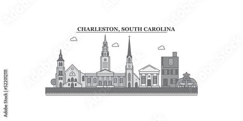 United States, Charleston South Carolina city skyline isolated vector illustration, icons