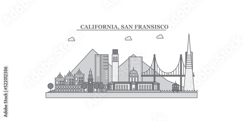 United States, San Francisco city skyline isolated vector illustration, icons