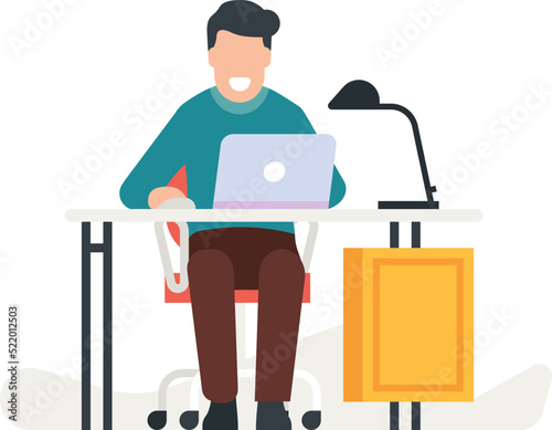 Man sitting at desk and working on laptop. Freelancer working