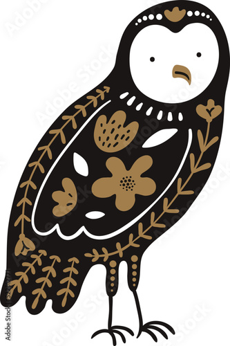 Nordic bird decorative design in traditional scandi style