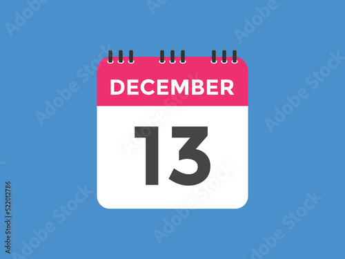 december 13 calendar reminder. 13th december daily calendar icon template. Calendar 13th december icon Design template. Vector illustration
