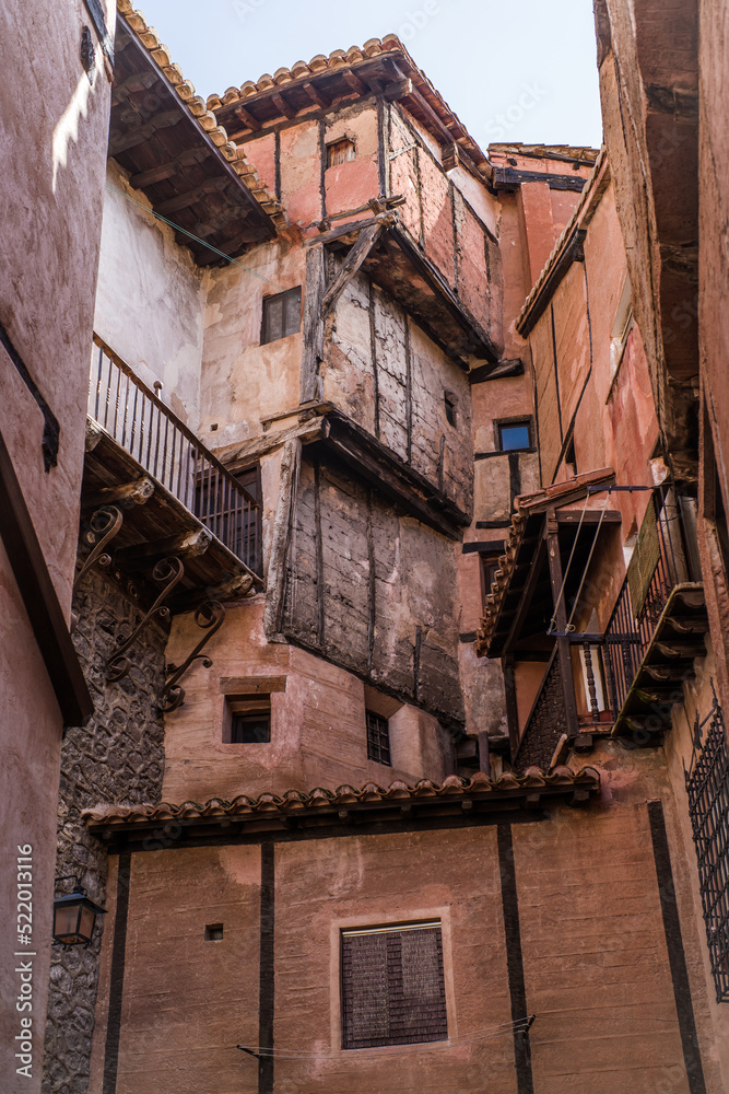old medieval buildings, narrow streets in the small mountain town of Albarracin