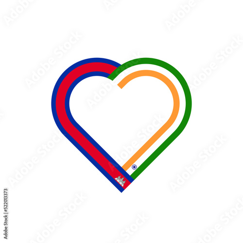 unity concept. heart ribbon icon of cambodia and india flags. vector illustration isolated on white background