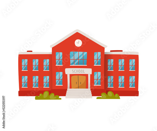 School building cartoon facade. Cute school exterior.