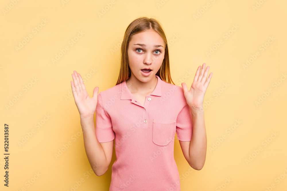 Young caucasian girl isolated on yellow background having an idea, inspiration concept. Young caucasian girl isolated on yellow background having an idea, inspiration concept.