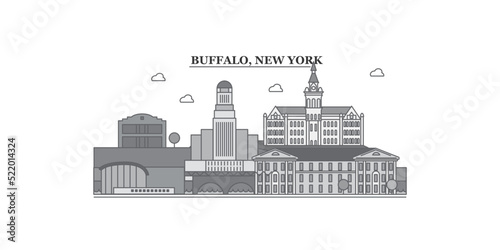United States, New York Buffalo city skyline isolated vector illustration, icons photo