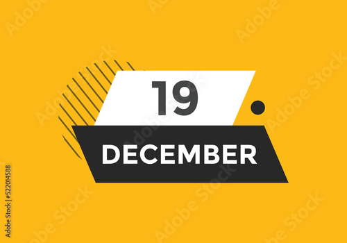 december 19 calendar reminder. 19th december daily calendar icon template. Calendar 19th december icon Design template. Vector illustration
