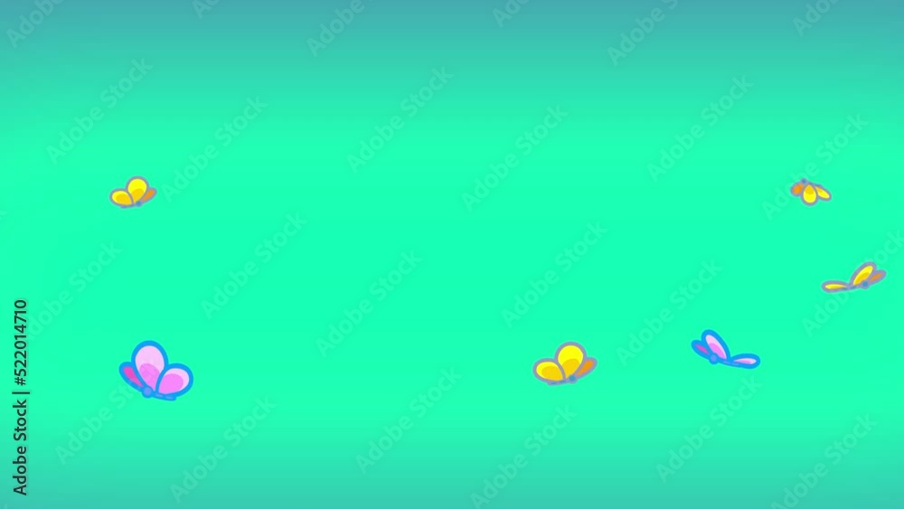 Butterflies cartoon animation seamless loop isolated color outline 4K ...