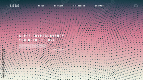 Landing page abstract design with vector field forces matris. Colorful template for website or app. Magnetic flow chart