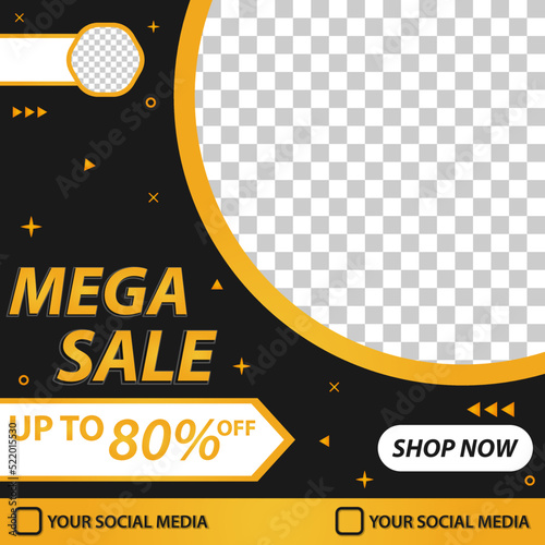 Mega sale template poster with golden theme and free space. Suitable for digital marketing product.
