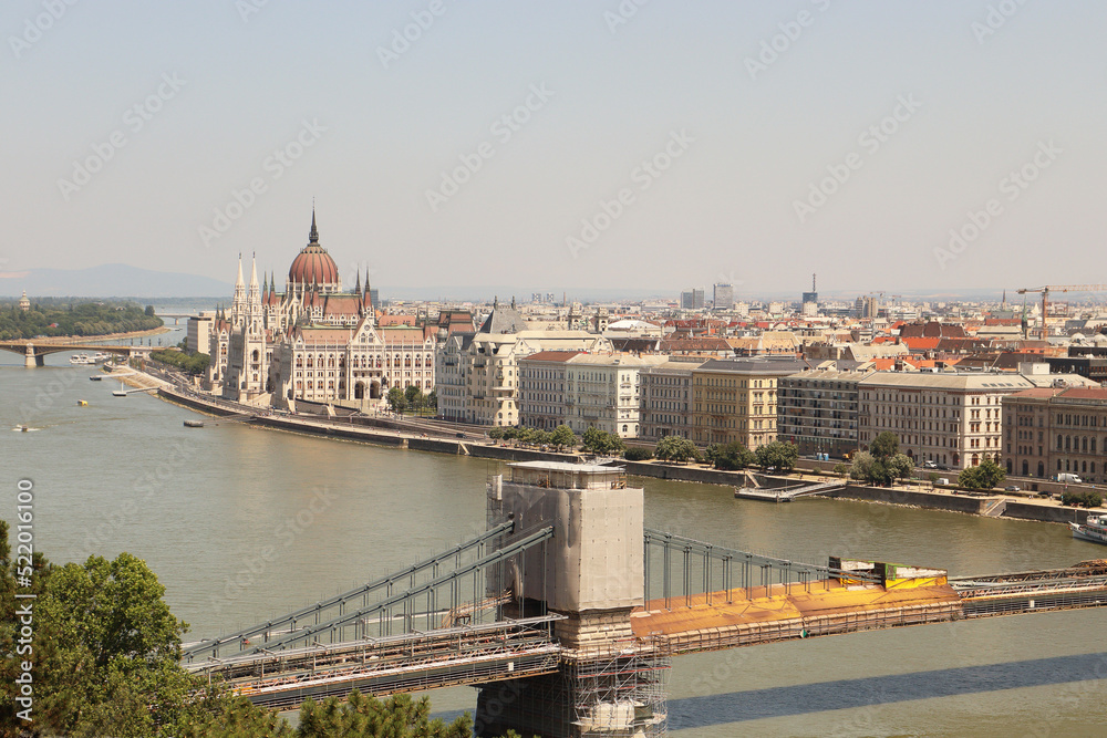 Naklejka premium View of the capital of Hungary and the Danube river from above.