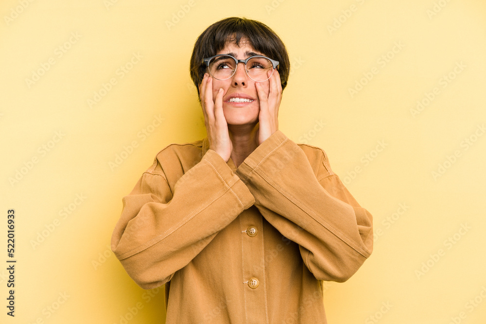 Young caucasian woman with a short hair cut isolated whining and crying disconsolately. Young caucasian woman with a short hair cut isolated whining and crying disconsolately.