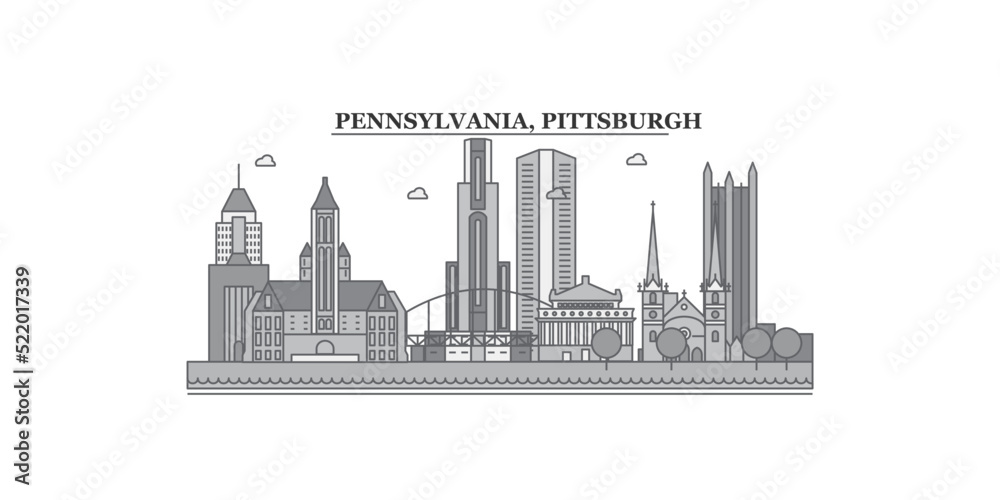 United States, Pittsburgh city skyline isolated vector illustration, icons