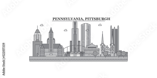 Obraz na płótnie United States, Pittsburgh city skyline isolated vector illustration, icons w salonie