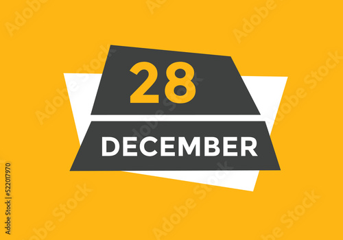 december 28 calendar reminder. 28th december daily calendar icon template. Calendar 28th december icon Design template. Vector illustration
