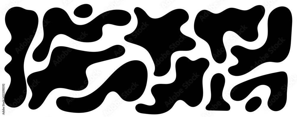 Irregular blob, set of abstract organic shapes. Abstract irregular random blobs. Simple liquid amorphous splodge. Trendy minimal designs for presentations, banners, posters and flyers.