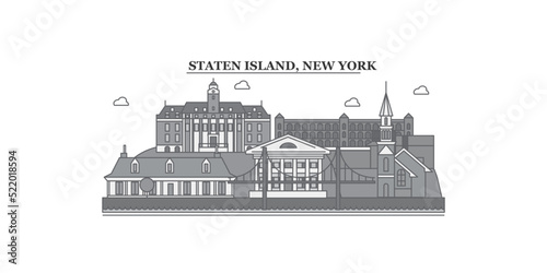 United States, New York Staten Island city skyline isolated vector illustration, icons