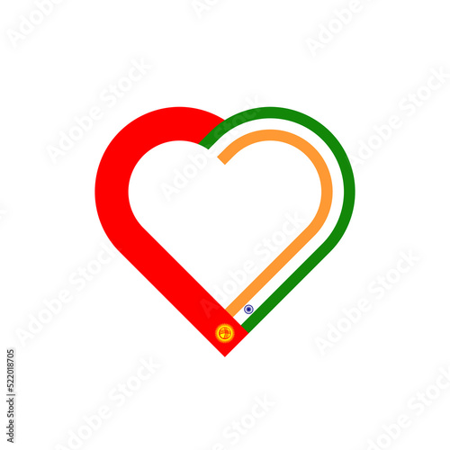 unity concept. heart ribbon icon of kyrgyzstan and india flags. vector illustration isolated on white background