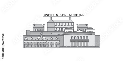 United States, Norfolk city skyline isolated vector illustration, icons photo