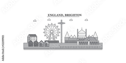 United Kingdom, Brighton city skyline isolated vector illustration, icons