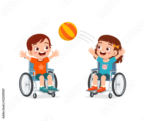 little kid on wheelchair play ball with friend