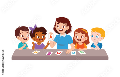 young teacher explain to student about letter