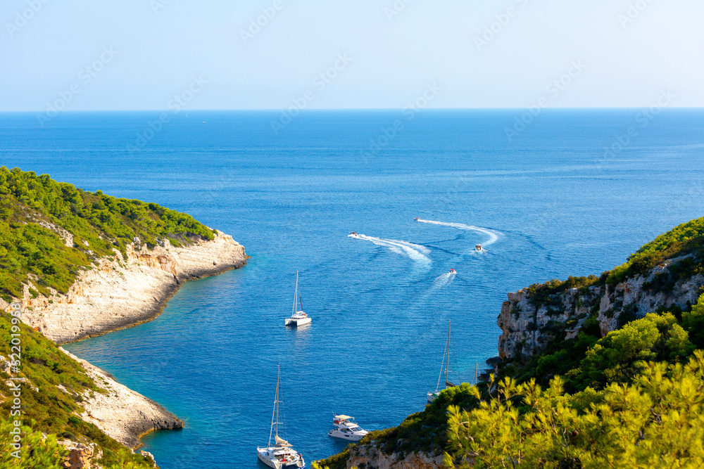 Aerial view on Stiniva Bay on Adriatic Sea, Vis Island, Croatia