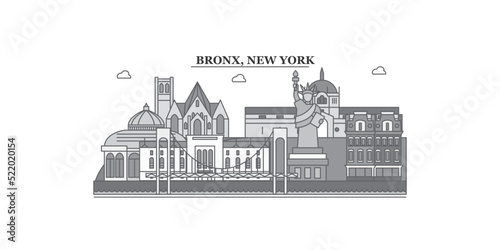 Obraz na płótnie United States, New York Bronx city skyline isolated vector illustration, icons w salonie