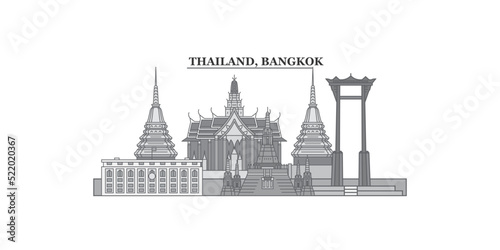 Thailand, Bangkok city skyline isolated vector illustration, icons