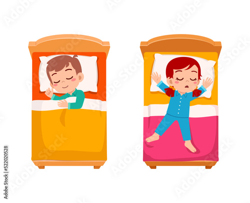 little kid sleep on bed room and feel comfortable