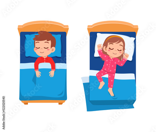 little kid sleep on bed room and feel comfortable