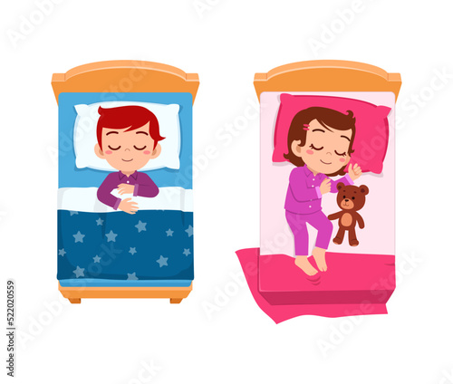 little kid sleep on bed room and feel comfortable